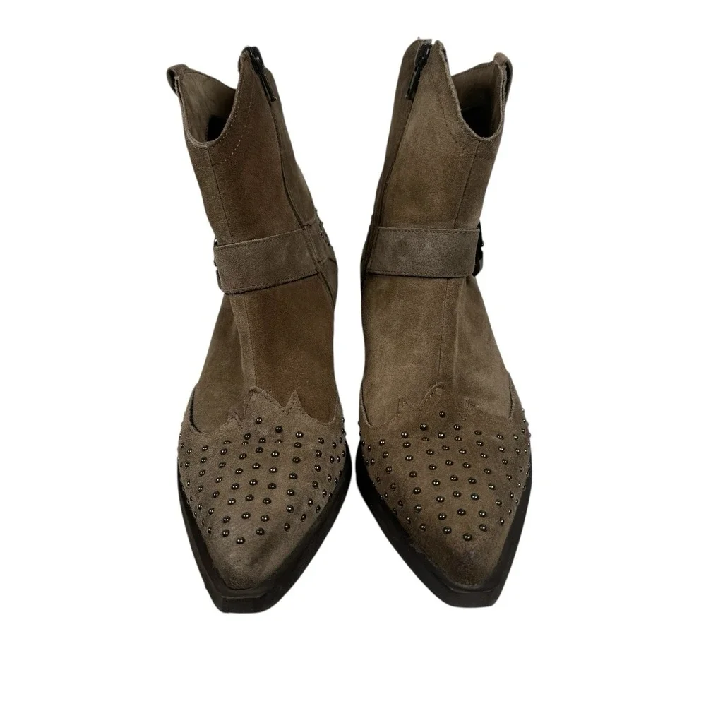 Emanuele Crasto‎ Suede Studded Western Cowgirl Boho Point Toe Ankle Booties 7.5